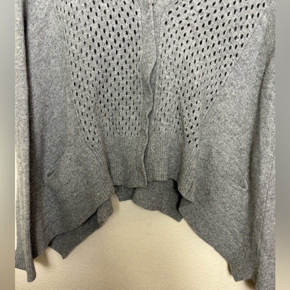 Rebecca Taylor Gray Lambswool/Cashmere Blend Crochet Asymmetrical Hem Cardigan S - Picture 6 of 9
